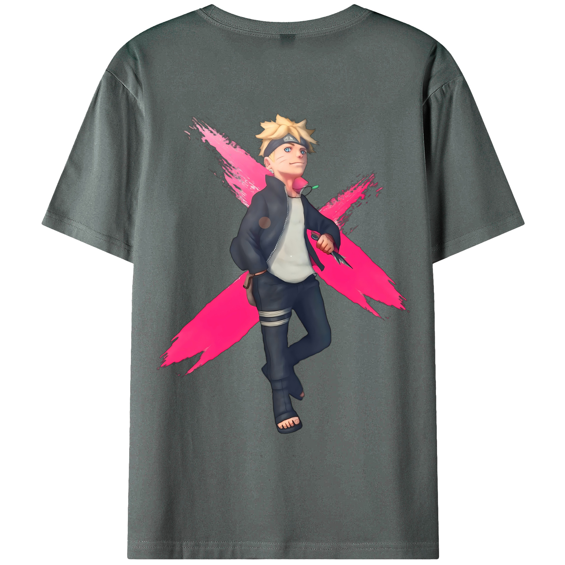 （画像用） NARUTO -ナルト- うずまき ボルト Uzumaki Boruto 綿100％ メンズ半袖Tシャツ（バックプリント） 通気性